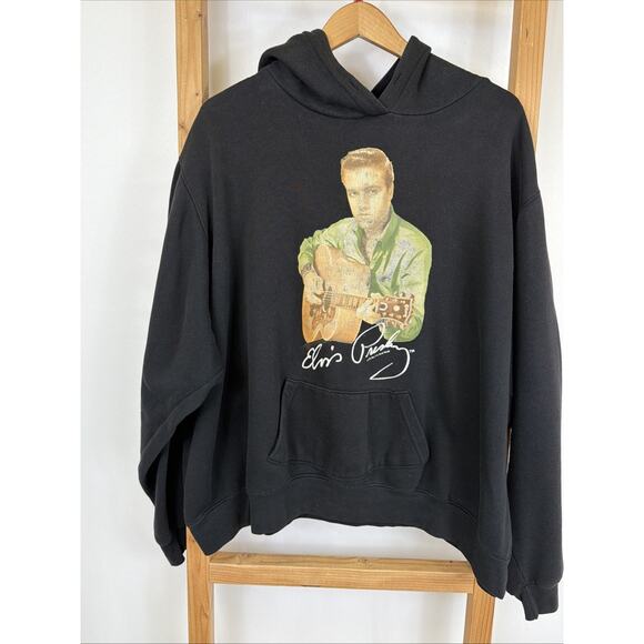Elvis Presley Tops - Elvis Presley Black Kangaroo Pocket Elvis Image Fleece Hoodie #1581 Size XXXL
